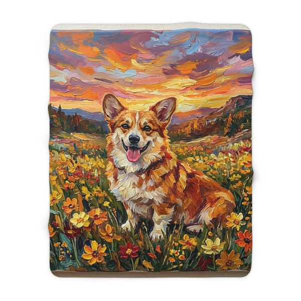 Corgi Acrylic Gallery Print Sunset Prairie Throw Blanket | Premium Dog Prints | Tritan