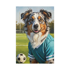 Australian Shepherd Oil Painting Soccer Portrait Canvas Art, Aussie Dog Wall Decor, Pet Lover Gift, Dog Mom Dad Present