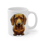 Dachshund Stained Glass Monochrome Gold Ceramic Mug 11oz | Dog Lover Gift