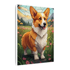 Corgi Stained Glass Canvas Wall Art | Vibrant Dog Lover Gift | Pet Portrait Home Decor | Modern Welsh Corgi Print