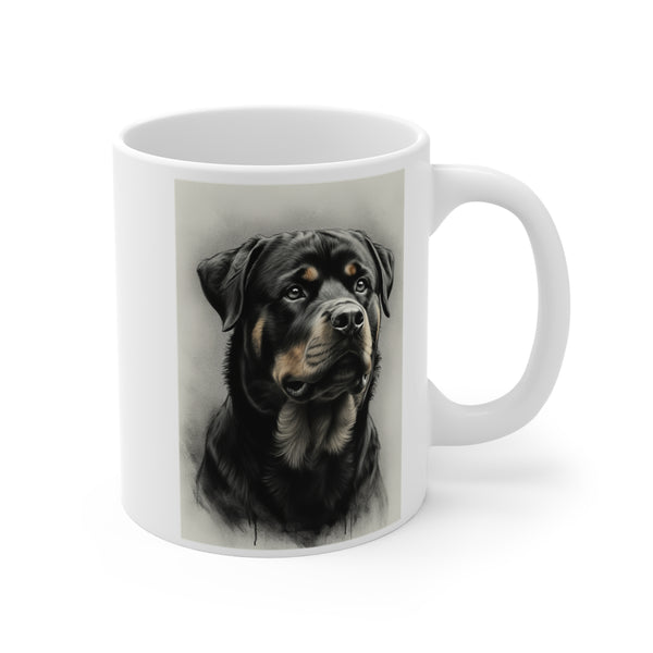 Rottweiler Charcoal Art Mug, Dog Mom Gift, Pet Lover Coffee Cup, Gentle Giant Dog Dad Ceramic 11oz Mug