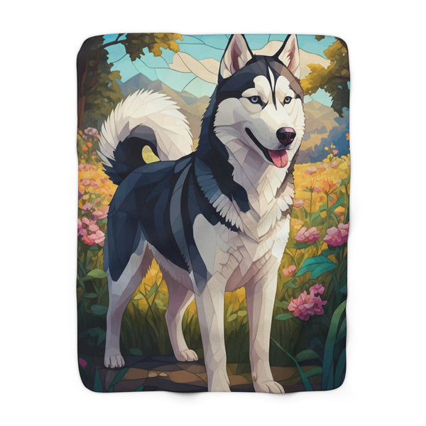 Siberian Husky Low Poly Prairie Sherpa Fleece Blanket | Dog Lover Gift