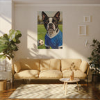 Boston Terrier Oil Painting Soccer Portrait Canvas Wall Art - Dog Lover Gift, Pet Decor, Sports Fan Home Art