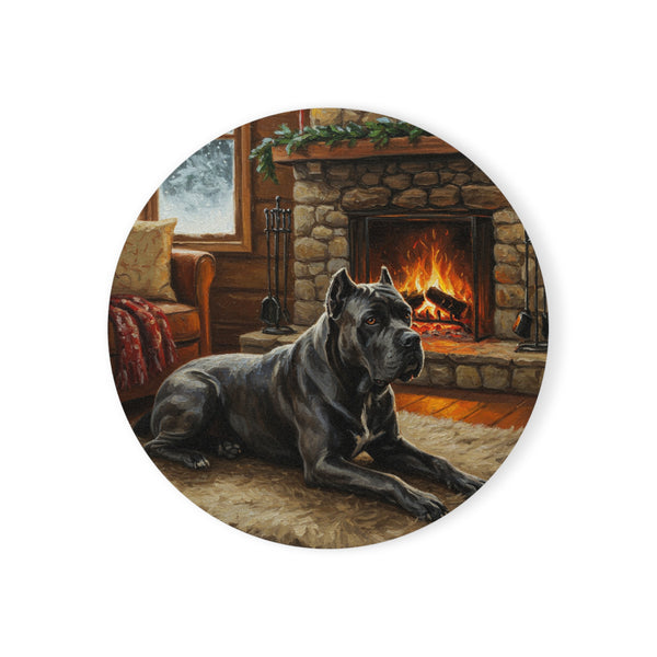 Acrylic Gallery Print Cane Corso - Winter Hearth | Cork Back Coaster