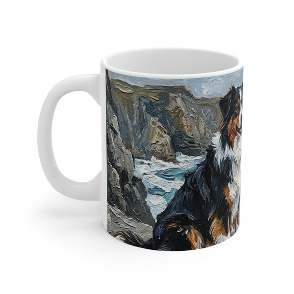 Australian Shepherd Acrylic Gallery Print Coastal Cliffside Coffee Mug | Premium Dog Prints | Tritan