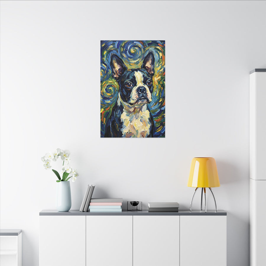 Boston Terrier Post-Impressionist Oil Painting Canvas Wall Art - Dog Lover Gift, Pet Decor
