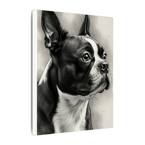 Boston Terrier Charcoal Portrait Canvas | Dog Lover Gift | Pet Memorial Wall Art | Modern Home Decor | Black & White Dog Painting Print