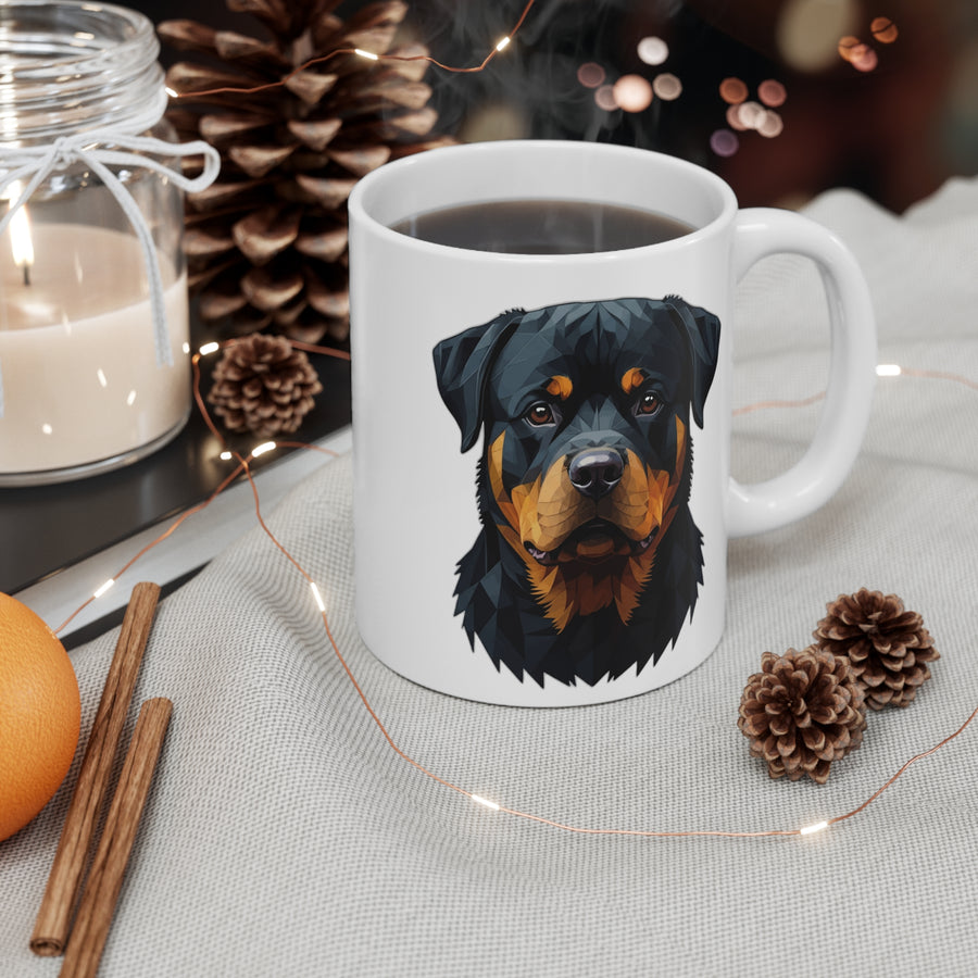 Rottweiler Stained Glass Monochrome Gold Ceramic Mug 11oz | Dog Lover Gift