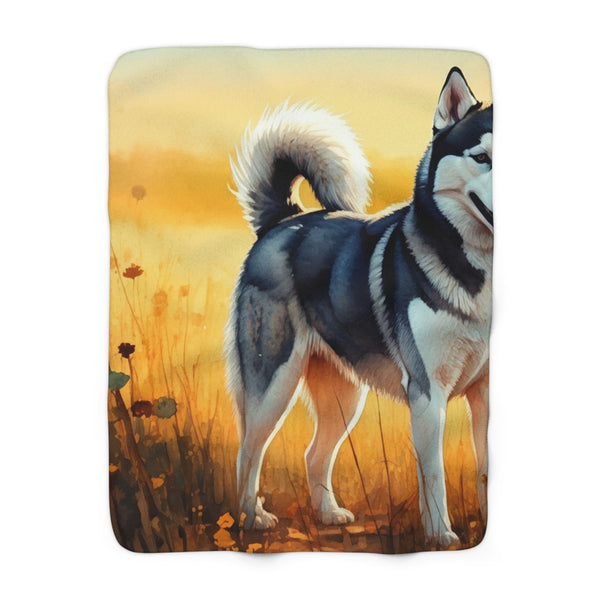 Siberian Husky Watercolor Meadow Golden Throw Blanket | Premium Dog Prints | Tritan