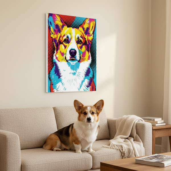 Pop Art Corgi Canvas — Bold Dog Wall Art — Lifestyle View