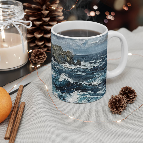 Australian Shepherd Coastal Cliffside Ceramic Mug 11oz | Acrylic Painting Style
