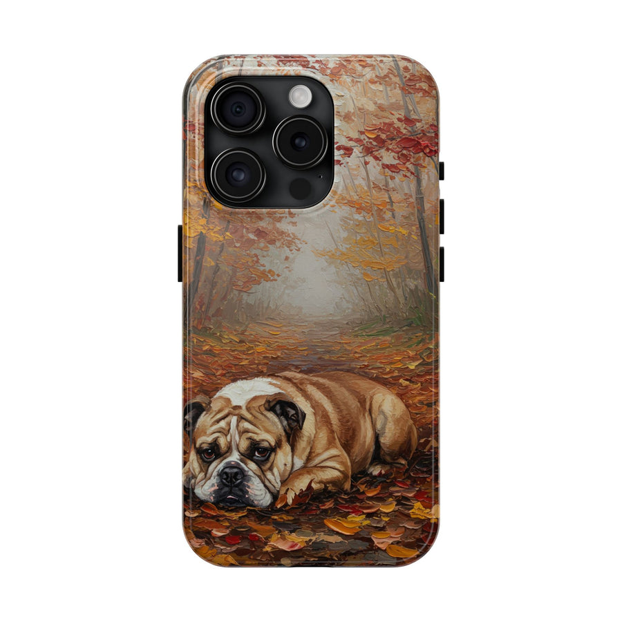 Acrylic English Bulldog - Autumn Woods | Tough Phone Case