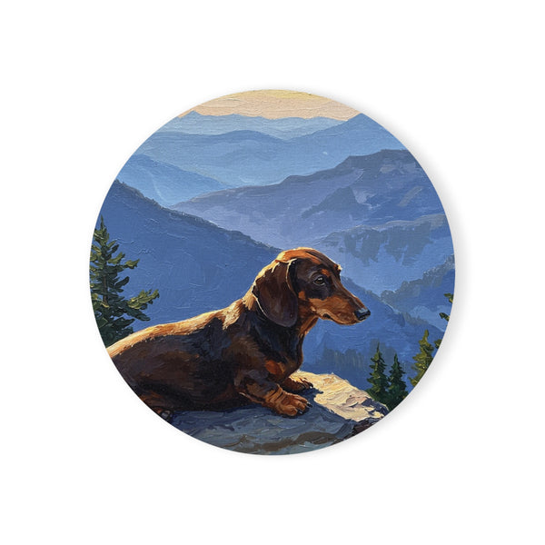 Acrylic Dachshund - Mountain Overlook | Cork Back Coaster