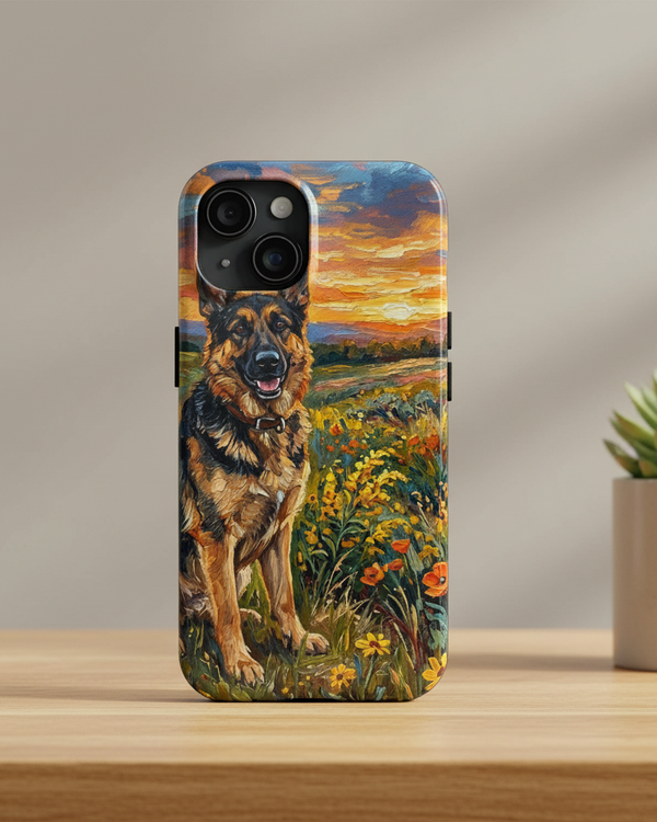 German Shepherd Acrylic Sunset Prairie Phone Case | Premium Dog Art | Tritan
