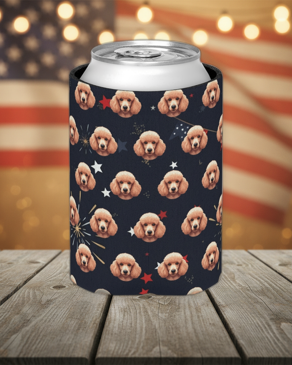 Poodle America 250 Can Cooler, Patriotic Dog Pattern Gift, USA Dog Lover Present, Independence Day Drink Sleeve