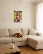 Cavalier King Charles Spaniel Oil Painting Soccer Portrait Canvas Wall Art | Cavalier Gift | Dog Decor