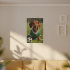 Dachshund Oil Painting Soccer Portrait Stretched Canvas Wall Art | Funny Dog Decor Gift | Pet Lover Home Art