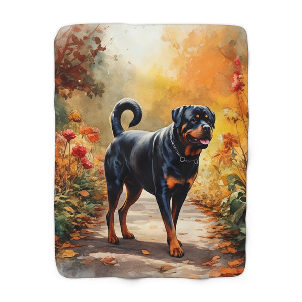 Rottweiler Watercolor Autumn Path Throw Blanket | Premium Dog Prints | Tritan