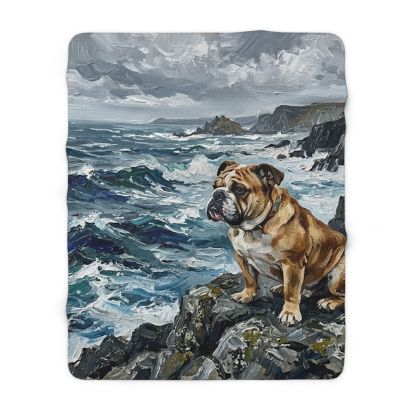 English Bulldog Acrylic Gallery Print Coastal Cliffside Throw Blanket | Premium Dog Prints | Tritan