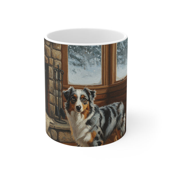 Acrylic Australian Shepherd - Winter Hearth | Ceramic Mug 11oz