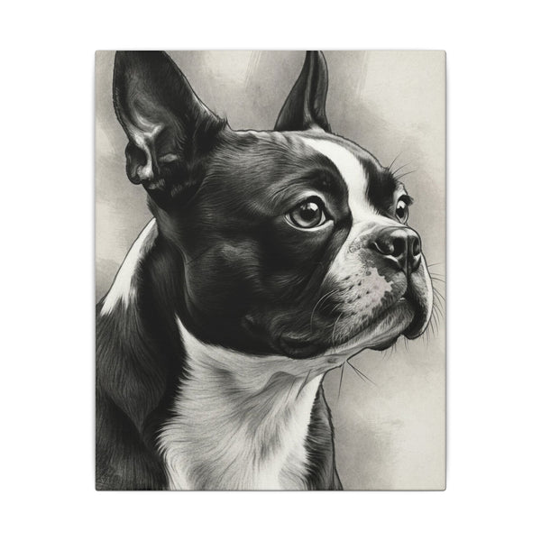 Boston Terrier Charcoal Portrait Canvas | Dog Lover Gift | Pet Memorial Wall Art | Modern Home Decor | Black & White Dog Painting Print