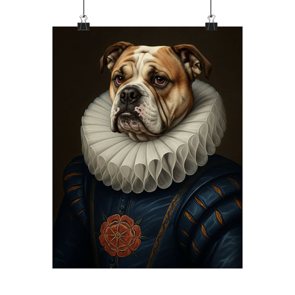 English Bulldog Renaissance Royal Portrait Matte Poster, Regal Dog Art Print, English Bulldog Lover Gift, Wall Art