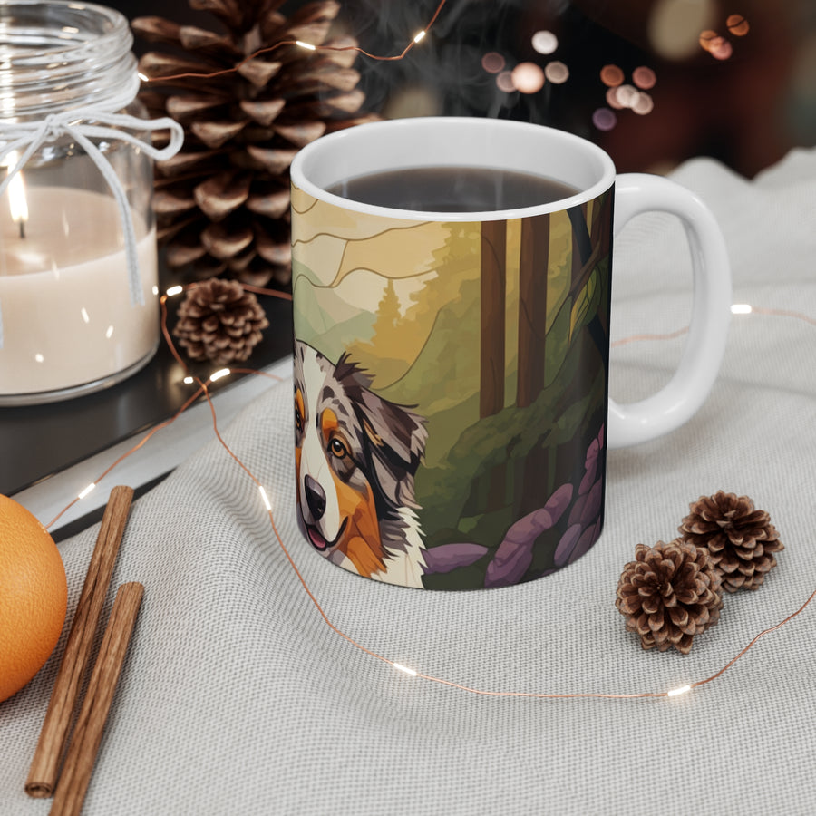 Australian Shepherd Acrylic Gallery Print Forest Coffee Mug | Premium Dog Prints | Tritan — detail view