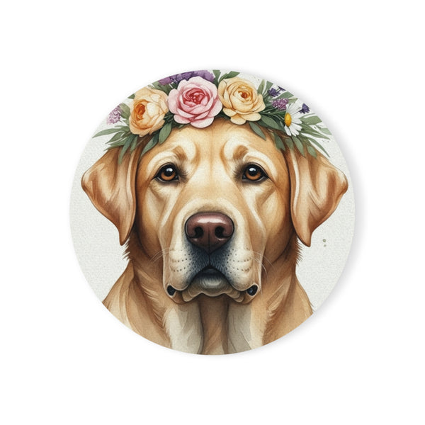 Labrador Retriever Watercolor Floral Crown Drink Coaster | Premium Dog Prints | Tritan