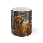 Acrylic Painting Golden Retriever - Winter Hearth | Ceramic Mug 11oz