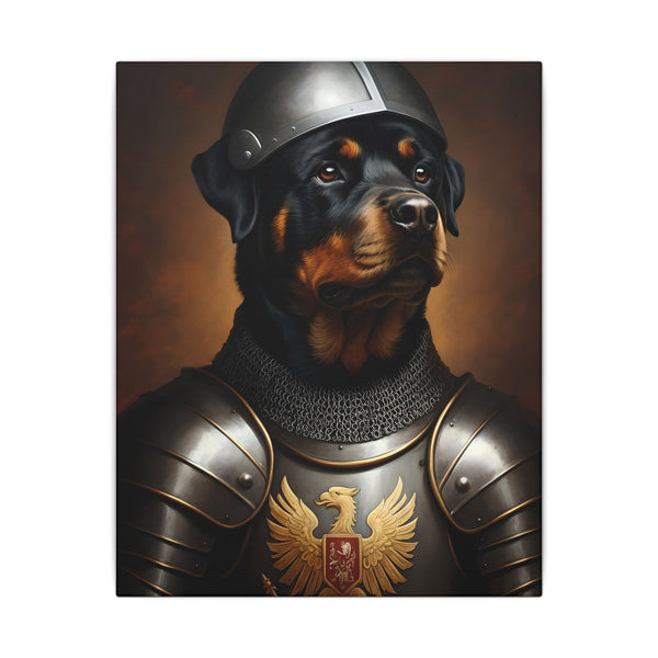 Rottweiler Medieval Knight Portrait Canvas Wall Art, Regal Dog Painting, Rottweiler Lover Gift, Stretched Canvas