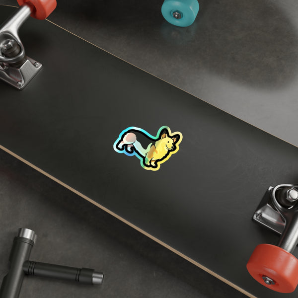 Pop Art Corgi Holo Sticker | Tritan — Lifestyle View