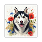 Siberian Husky Watercolor Wildflower Field Kiss-Cut Stickers | Premium Dog Prints | Tritan — primary view