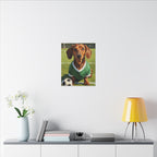Dachshund Oil Painting Soccer Portrait Stretched Canvas Wall Art | Funny Dog Decor Gift | Pet Lover Home Art