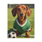 Dachshund Oil Painting Soccer Portrait Stretched Canvas Wall Art | Funny Dog Decor Gift | Pet Lover Home Art
