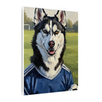 Siberian Husky Oil Painting Soccer Portrait Canvas Art | Dog Wall Decor | Pet Lover Gift for Sports Fans