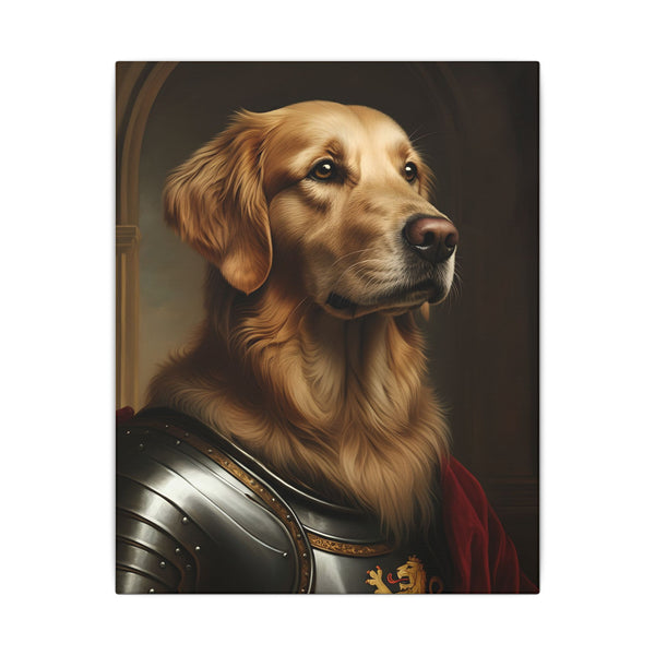 Golden Retriever Medieval Knight Portrait Canvas Wall Art, Regal Dog Painting, Golden Retriever Lover Gift, Stretched Canvas