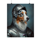 Australian Shepherd Medieval Knight Portrait Matte Poster, Regal Dog Art Print, Australian Shepherd Lover Gift, Wall Art
