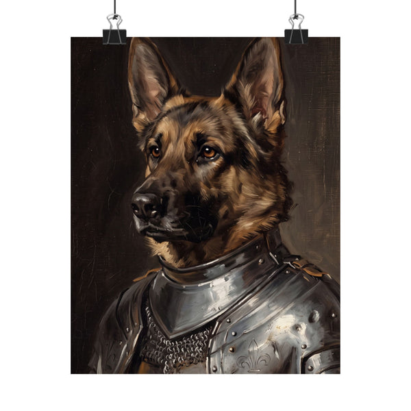 German Shepherd Medieval Knight Portrait Matte Poster, Regal Dog Art Print, German Shepherd Lover Gift, Wall Art