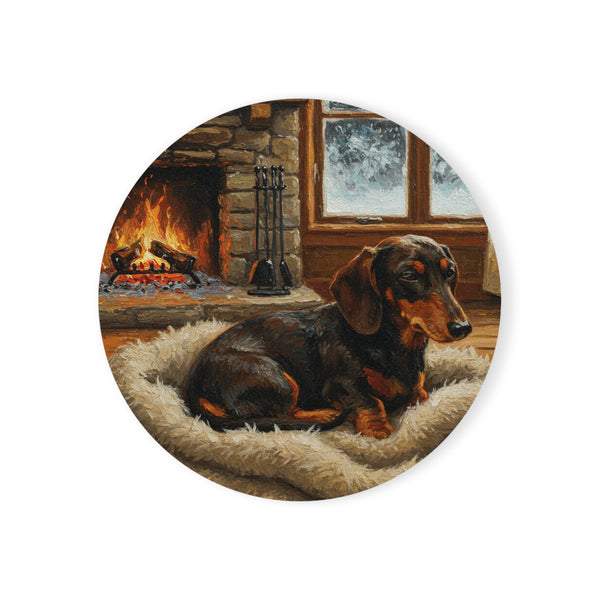 Acrylic Dachshund - Winter Hearth | Cork Back Coaster