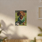Dachshund Oil Painting Soccer Portrait Stretched Canvas Wall Art | Funny Dog Decor Gift | Pet Lover Home Art