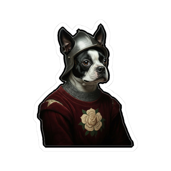 Boston Terrier Medieval Knight Portrait Sticker, Dog Portrait Vinyl Decal, Kiss-Cut Sticker, Boston Terrier Lover Gift