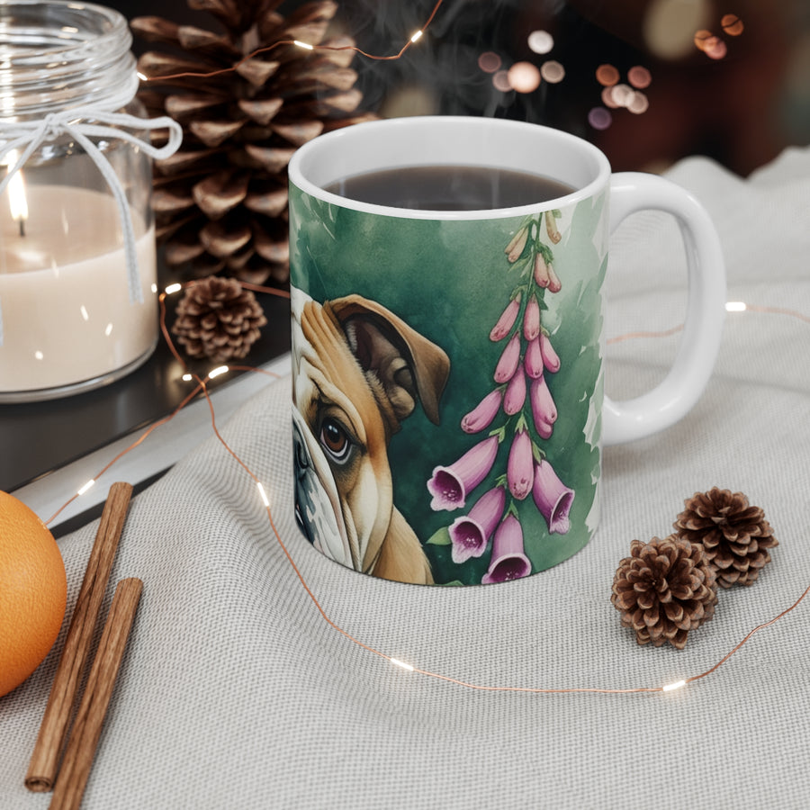 English Bulldog Watercolor Garden Peek Coffee Mug | Premium Dog Prints | Tritan — detail view