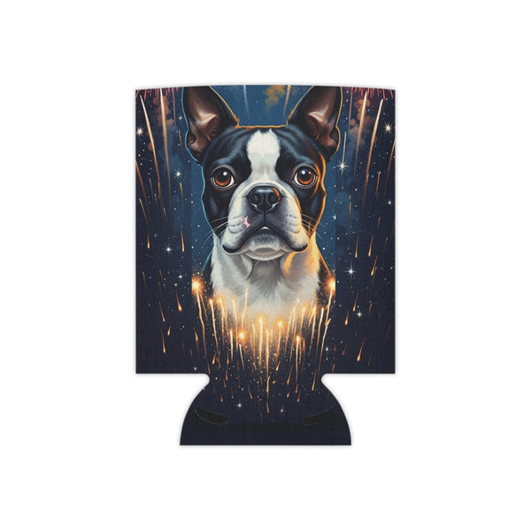 Boston Terrier Can Cooler, America 250 Patriotic Dog Pattern, American Flag Pet Art, Independence Day Drink Holder, Dog Lover Gift, Summer P