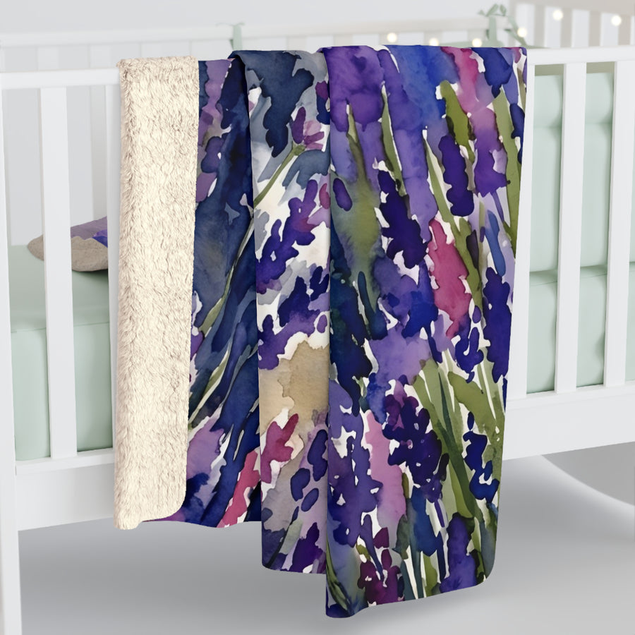 Siberian Husky Watercolor Lavender Fields Throw Blanket | Premium Dog Art | Tritan