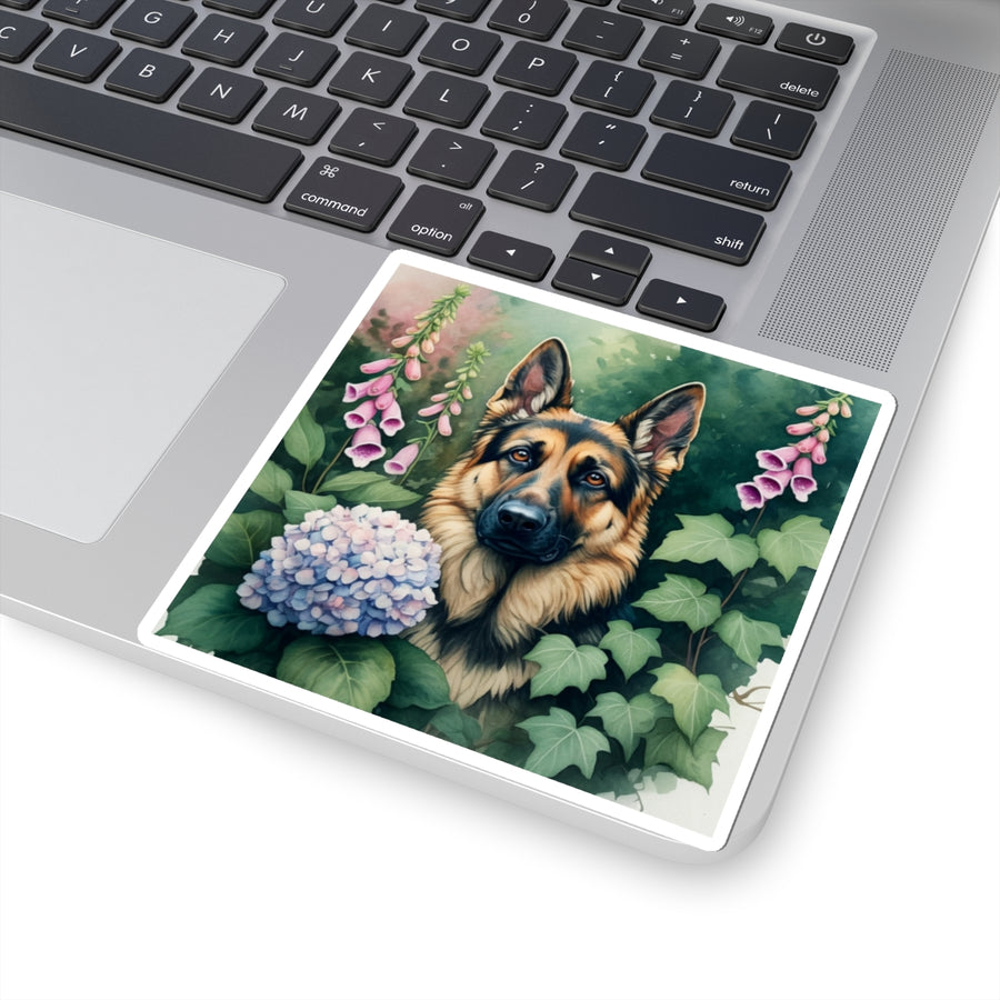 German Shepherd Watercolor Garden Peek Kiss-Cut Stickers | Premium Dog Prints | Tritan