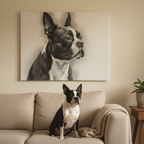 Boston Terrier Charcoal Portrait Canvas | Dog Lover Gift | Pet Memorial Wall Art | Modern Home Decor | Black & White Dog Painting Print
