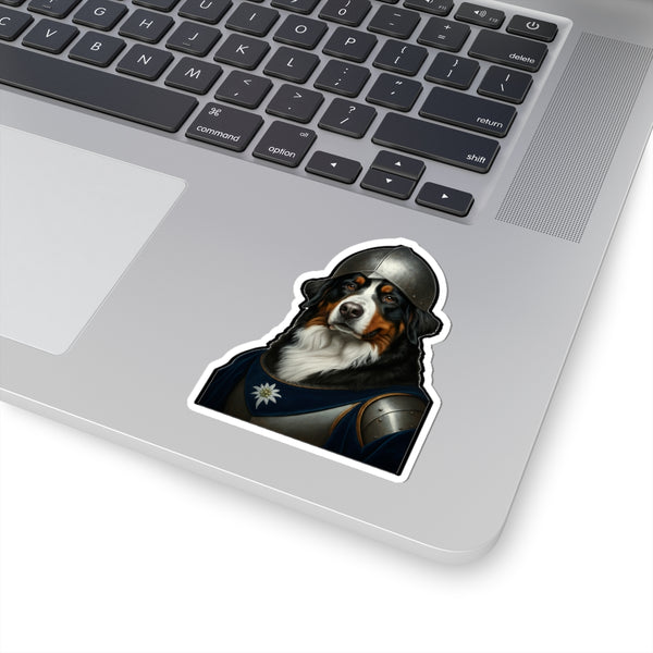 Bernese Mountain Dog Medieval Knight Portrait Sticker, Dog Portrait Vinyl Decal, Kiss-Cut Sticker, Bernese Mountain Dog Lover Gift — Lifestyle View