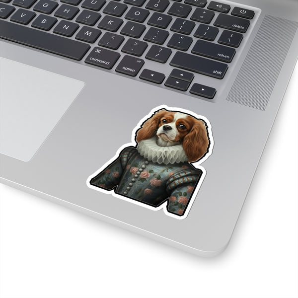 Cavalier King Charles Spaniel Renaissance Royal Portrait Sticker, Dog Portrait Vinyl Decal, Kiss-Cut Sticker, Dog Mom Gift Sticker — Lifestyle View