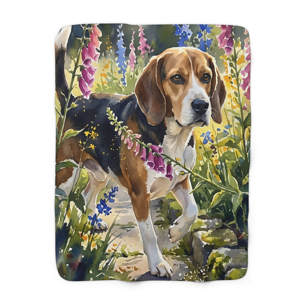 Beagle Watercolor Cottage Garden Throw Blanket | Premium Dog Art | Tritan