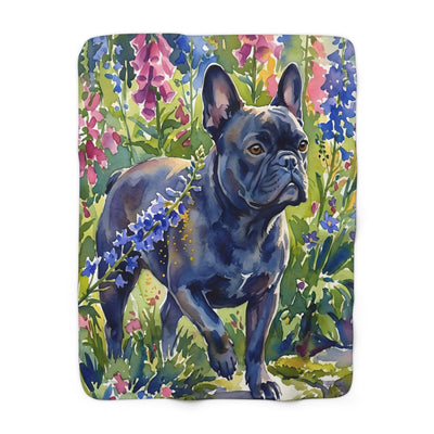 French Bulldog Watercolor Cottage Garden Throw Blanket | Premium Dog Art | Tritan